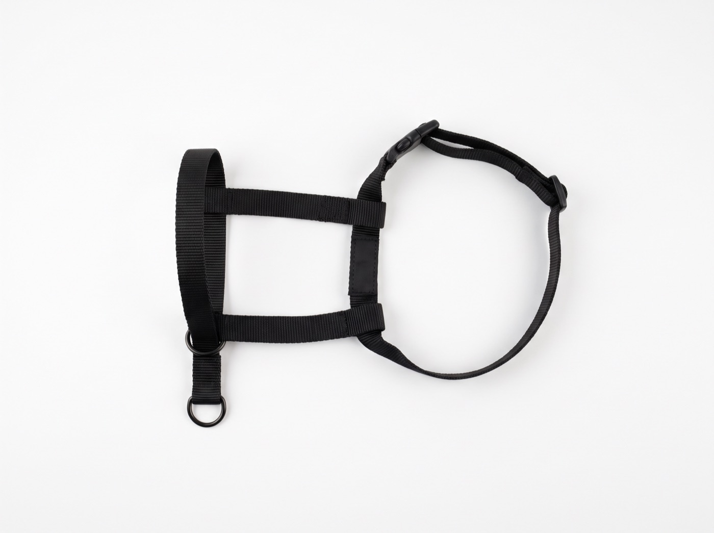 A generic head halter laid flat, showing the muzzle loop and neck strap